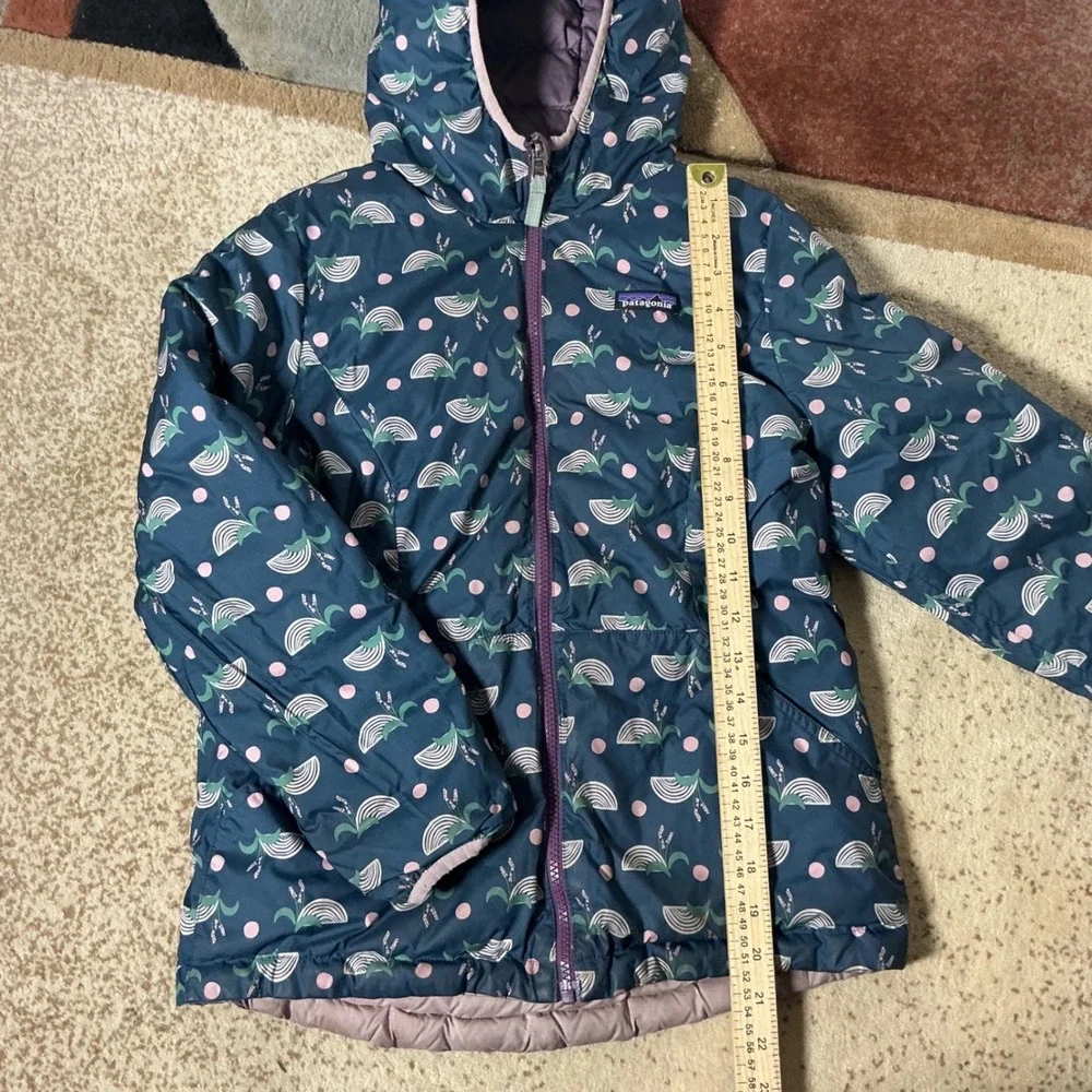 Patagonia Reversible Down Sweater Hoody Kids M 10 Blue Whale Purple Puffer Coat